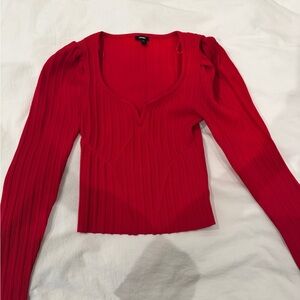 Red Ribbed Women's Top